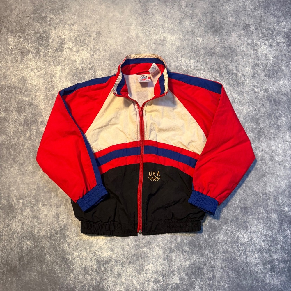 Vintage USA Olympic JCPenney Kids Windbreaker Jacket Red White Blue Size 6